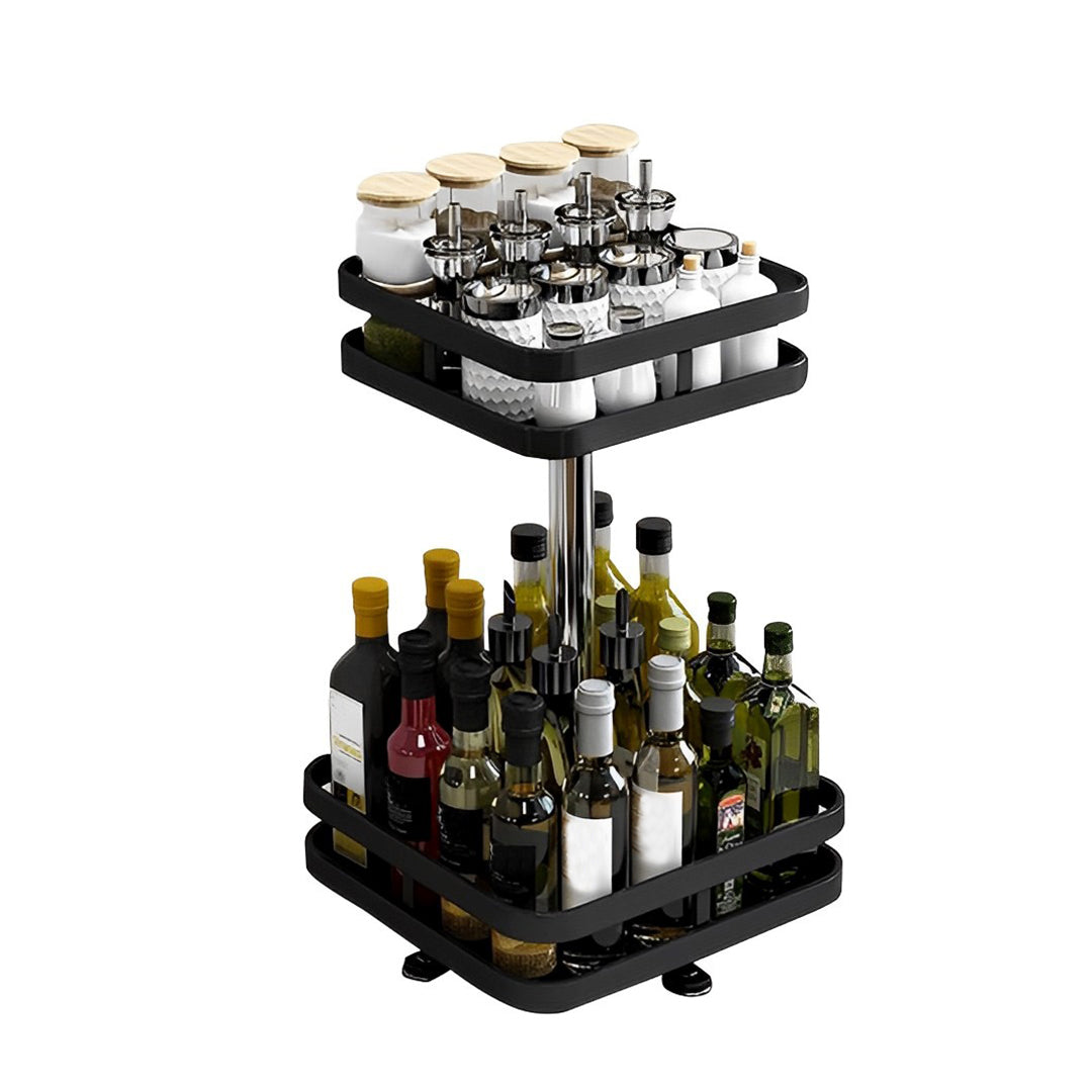 2 Tier Black Square Multi-Function Kitchen Seasoning Organiser Shelf