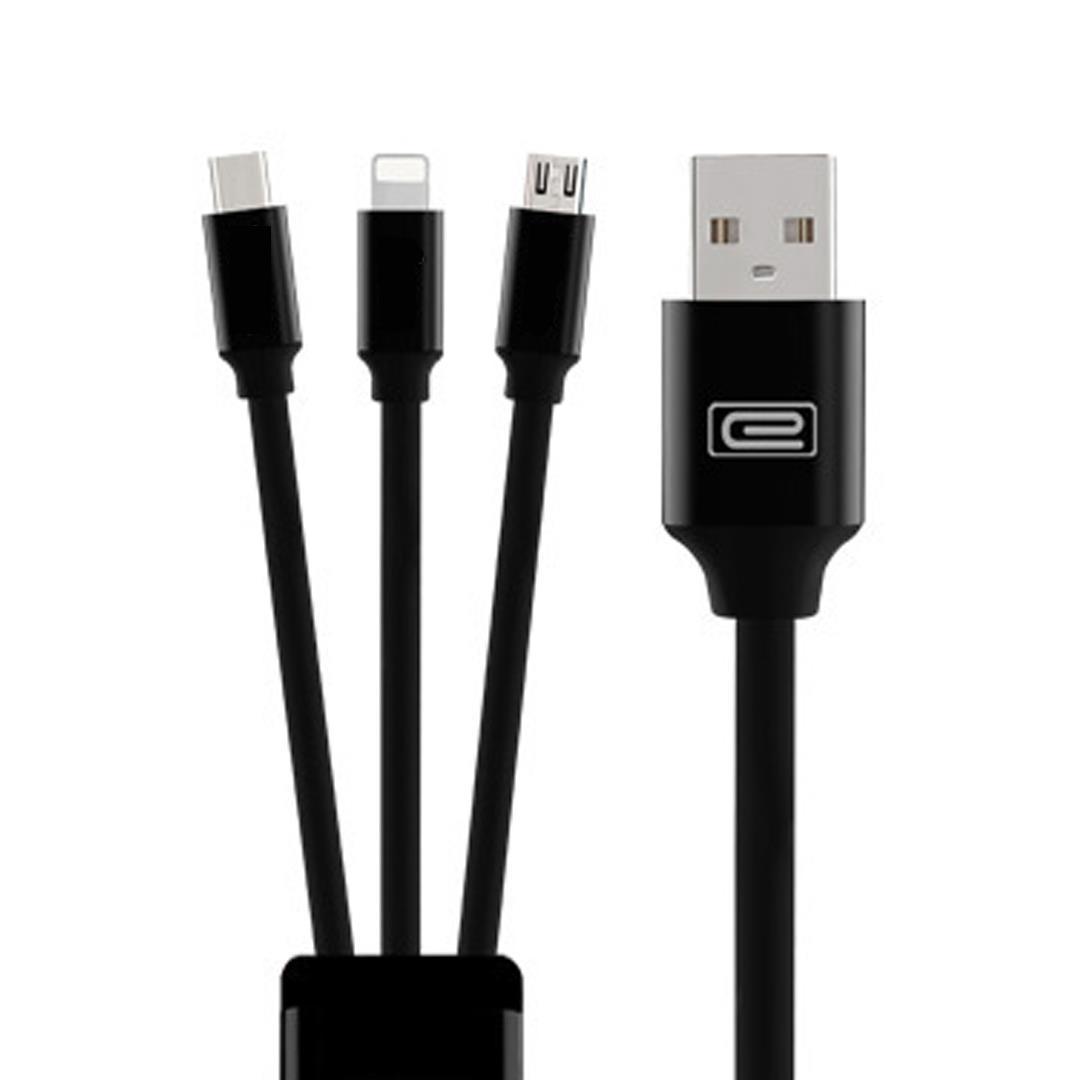 3 in 1 1.2M High Speed Charging Data Cable Black