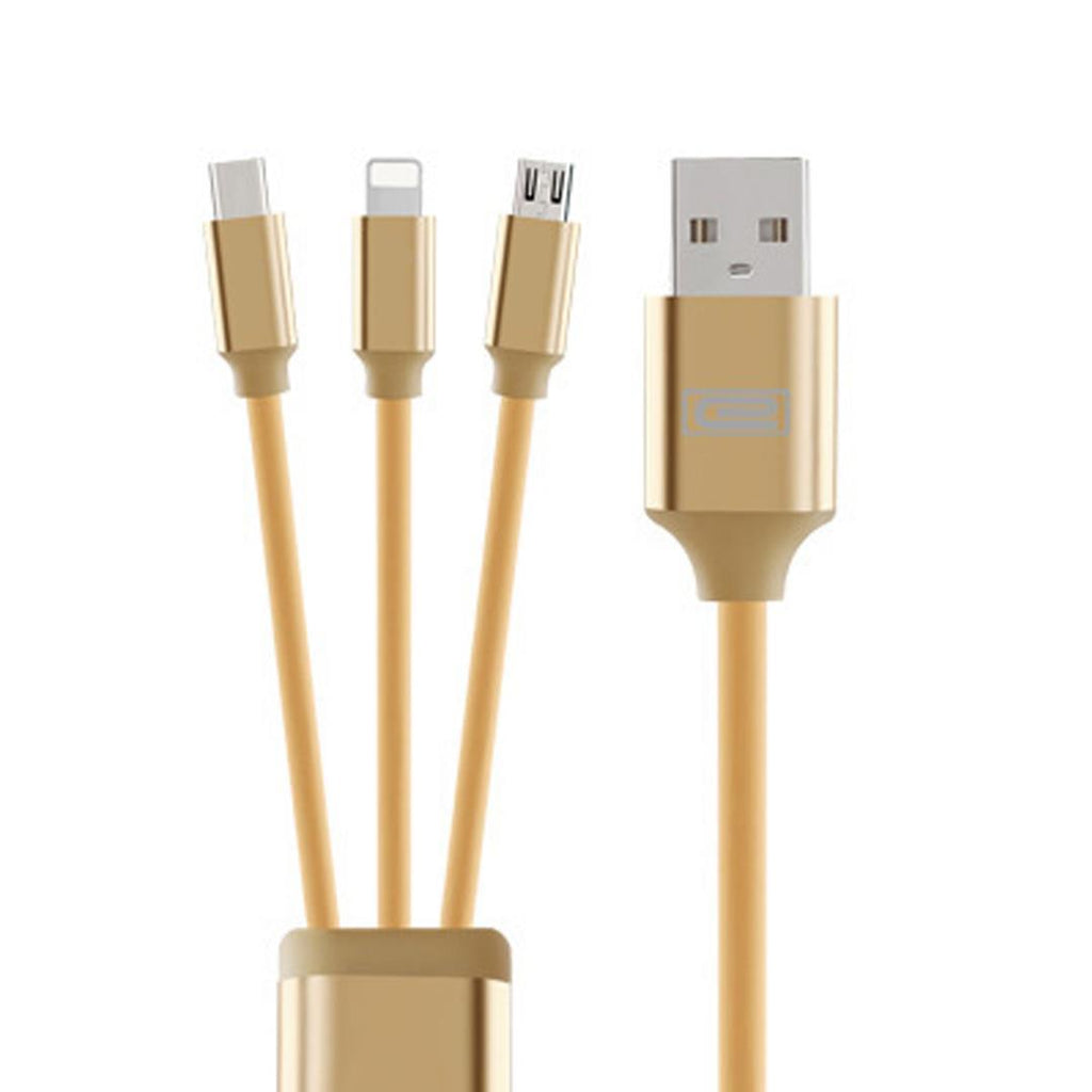 3 in 1 1.2M High Speed Charging Data Cable Gold