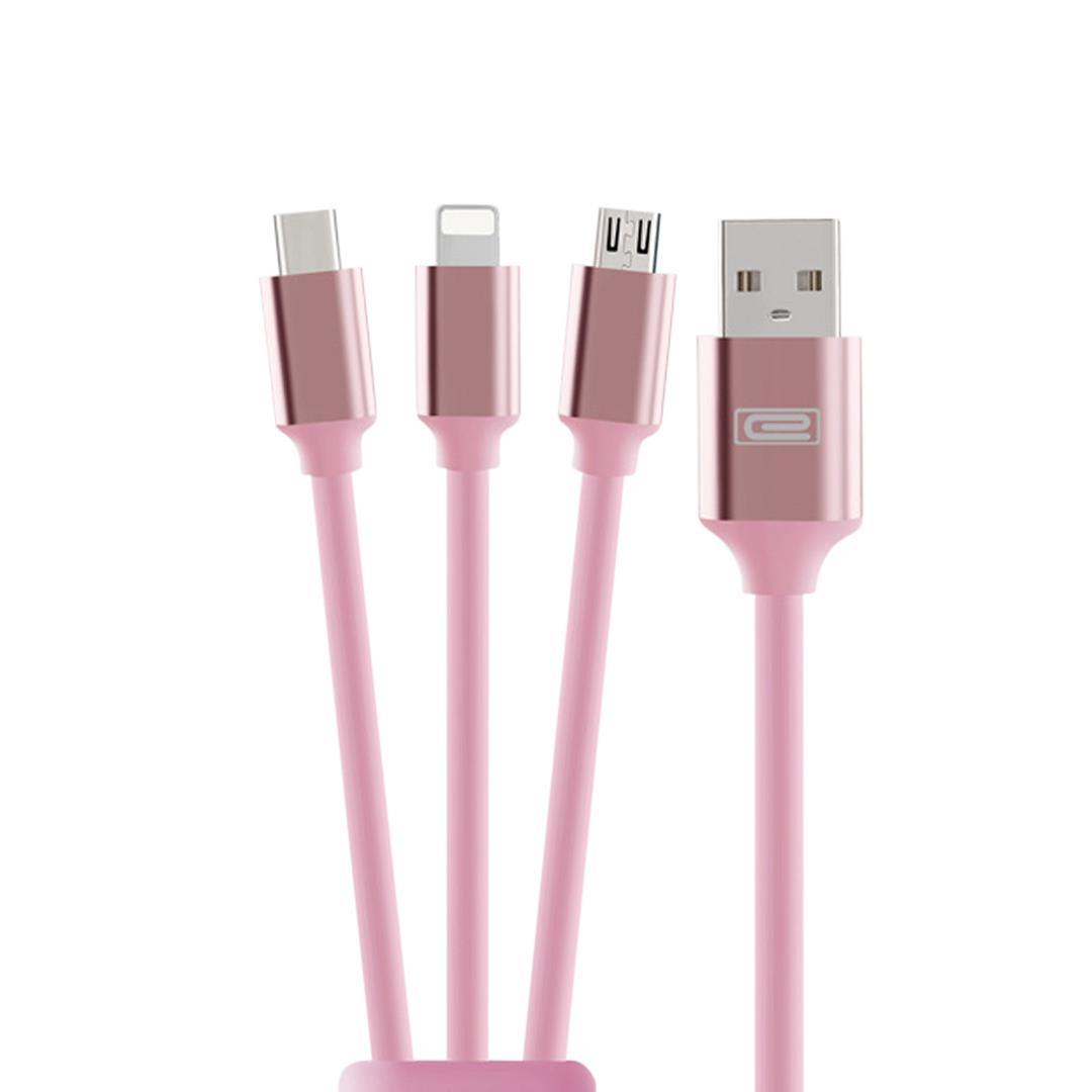3 in 1 1.2M High Speed Charging Data Cable Rose Gold