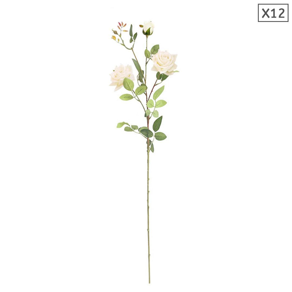 12 Heads Artificial Silk Rose Bouquet White