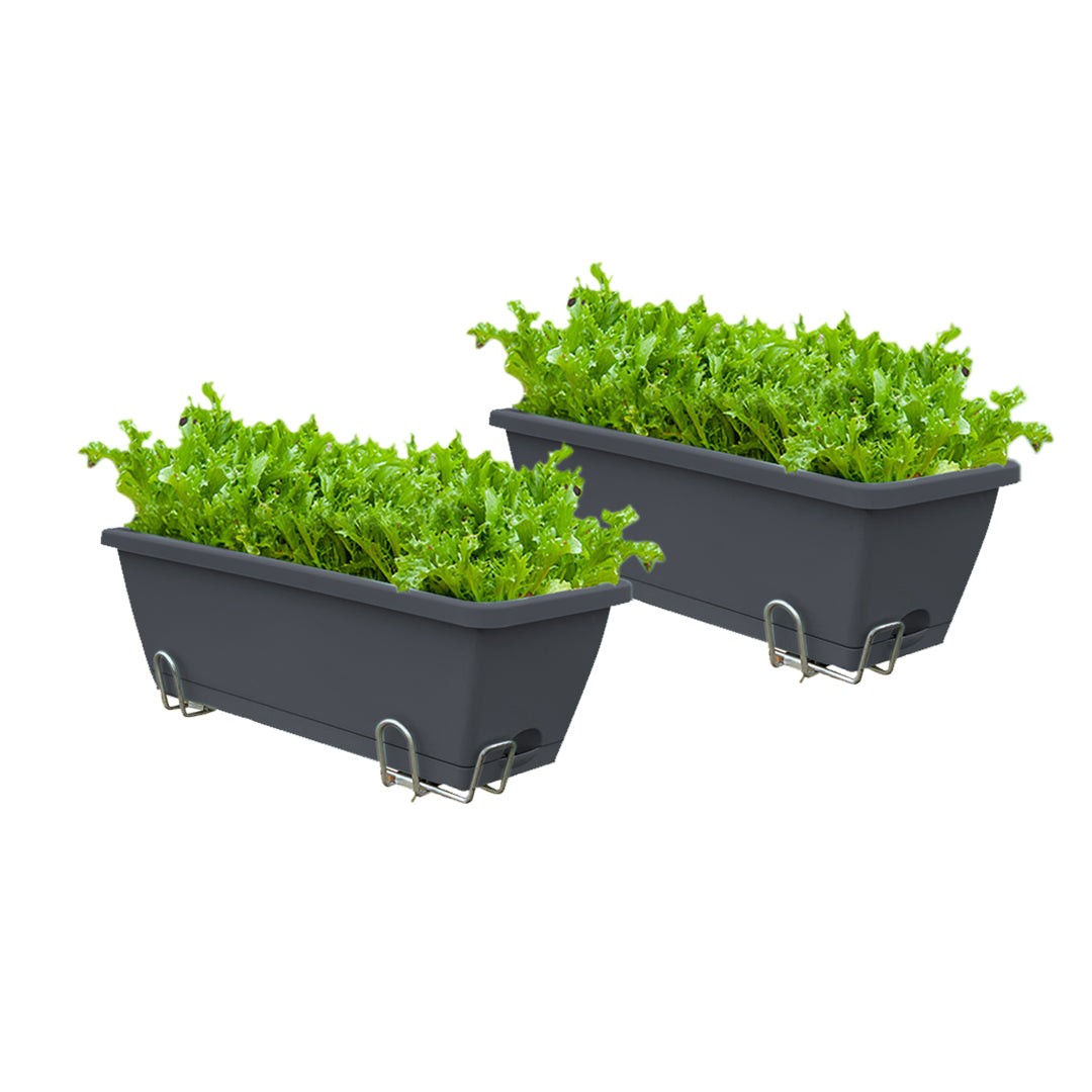 49.5cm Black Rectangular Vegetable Herb Flower Planter Box Set of 2