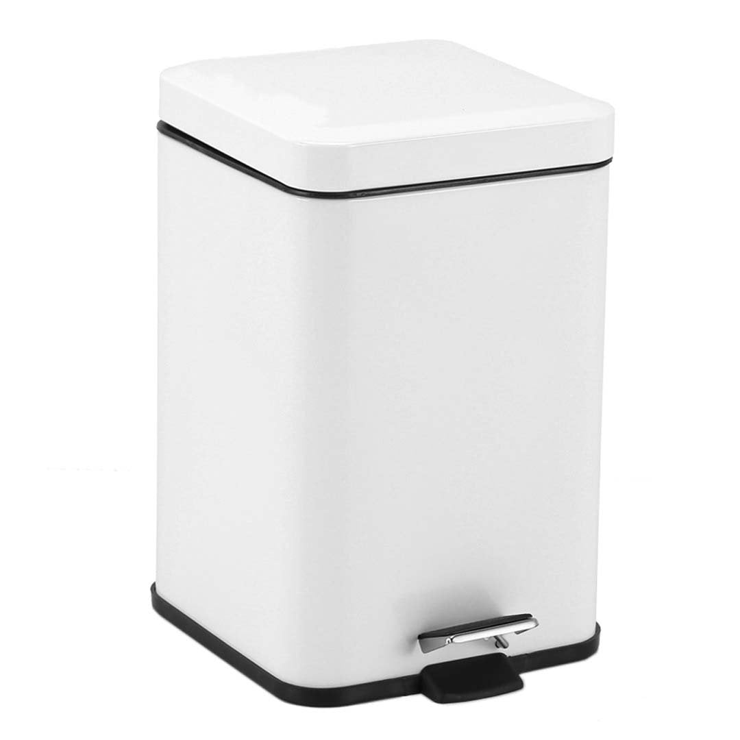 Foot Pedal Stainless Steel Trash Bin Square 12L White