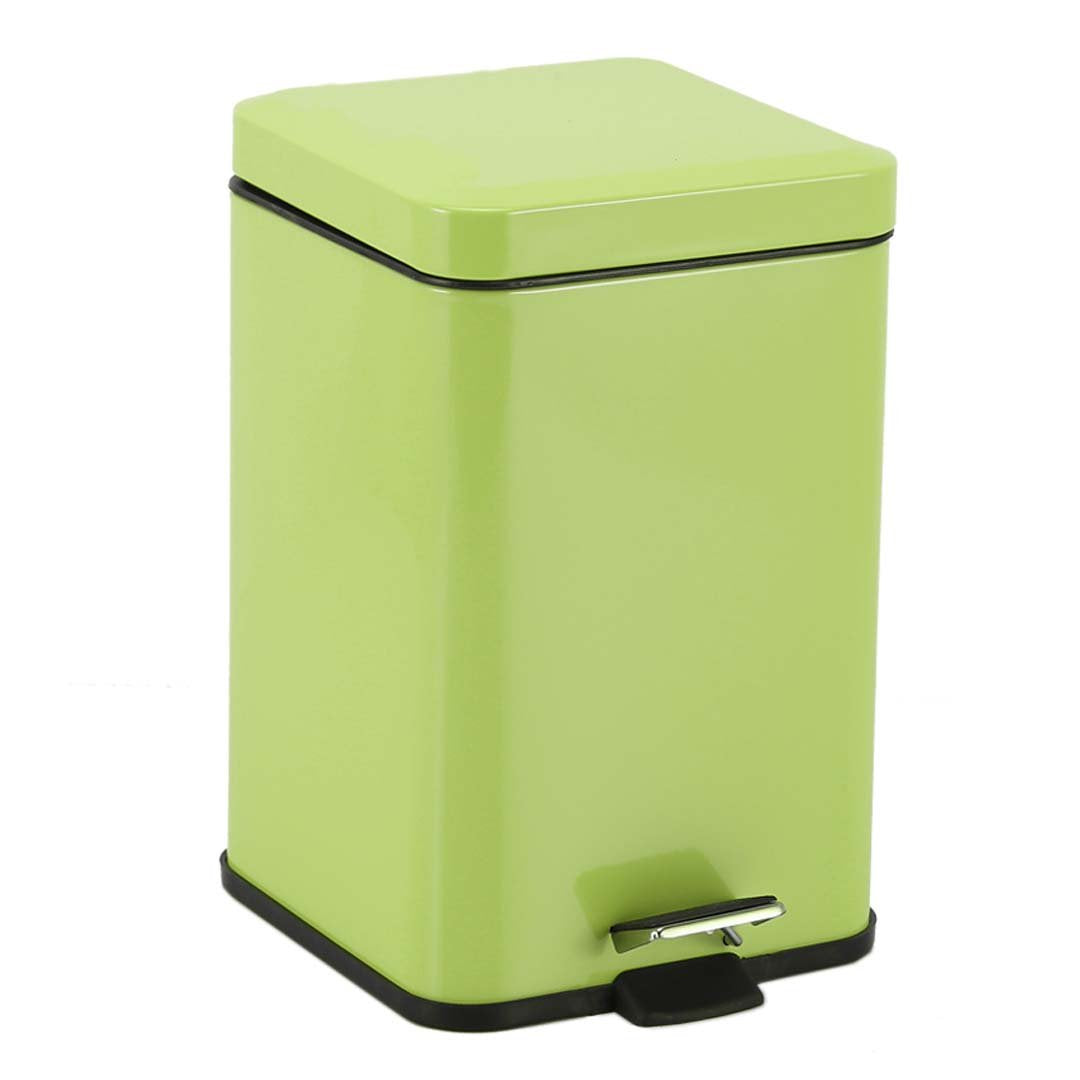 Foot Pedal Stainless Steel Trash Bin Square 12L Green