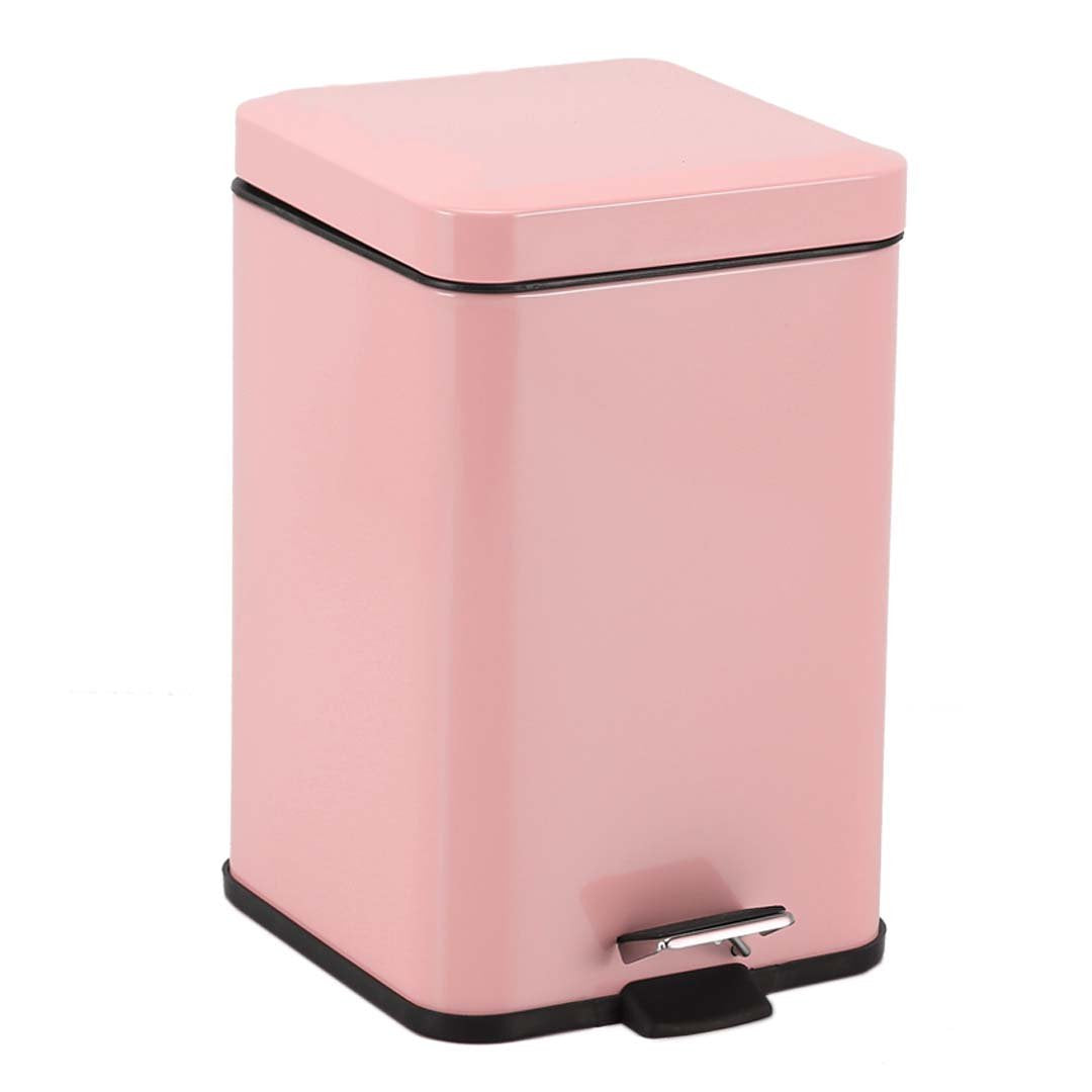 Foot Pedal Stainless Steel Trash Bin Square 12L Pink