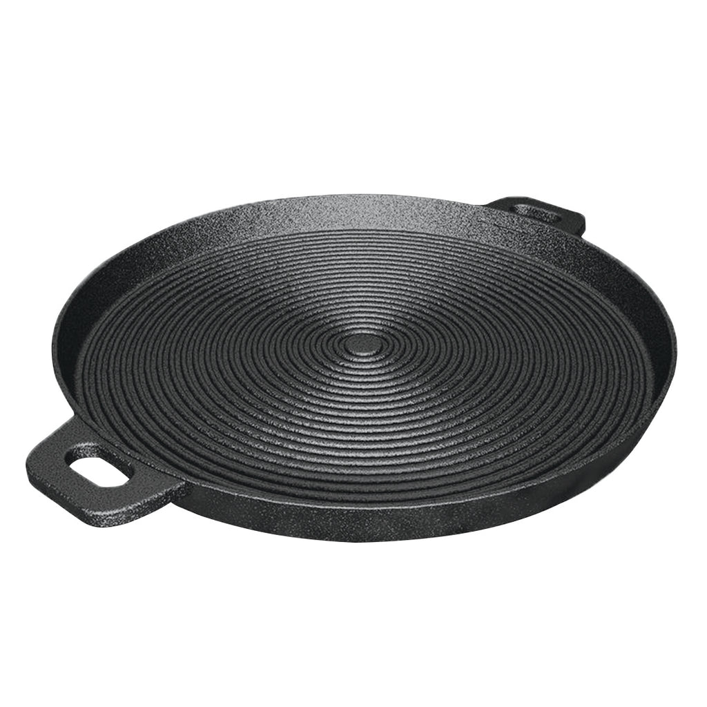SOGA 35cm Round Ribbed Cast Iron with Handle