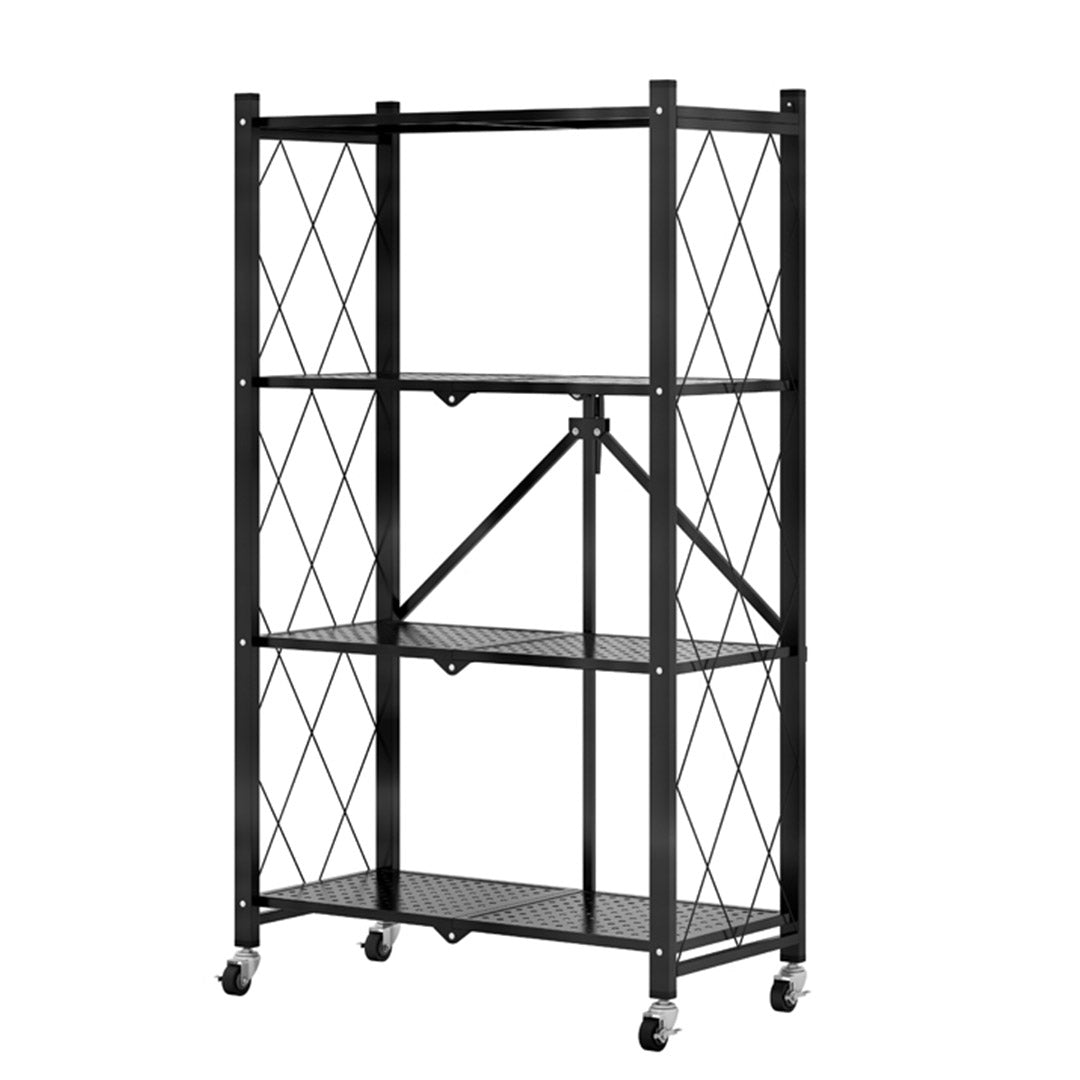 4 Tier Foldable Kitchen Shelves with Wheels Black
