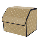 Leather Car Boot Foldable Trunk Cargo Organizer Box Beige/Gold Stitch Small