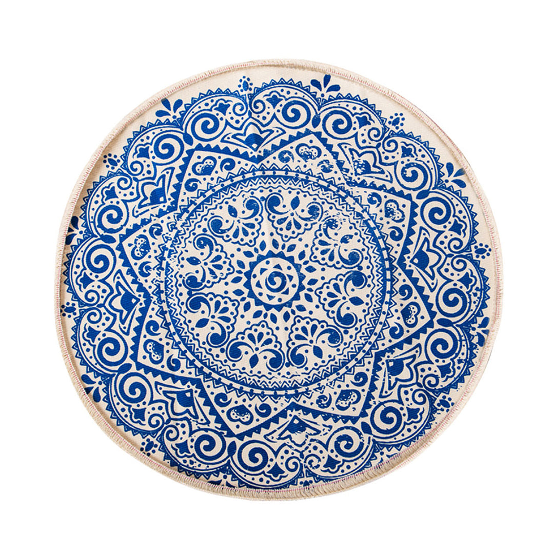 Blue Carpet Soft Linen Bohemian Non-Slip Round Rug
