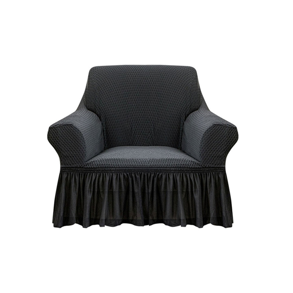 Dark Grey Colored 1- Seater Sofa Cover with Ruffled Skirt