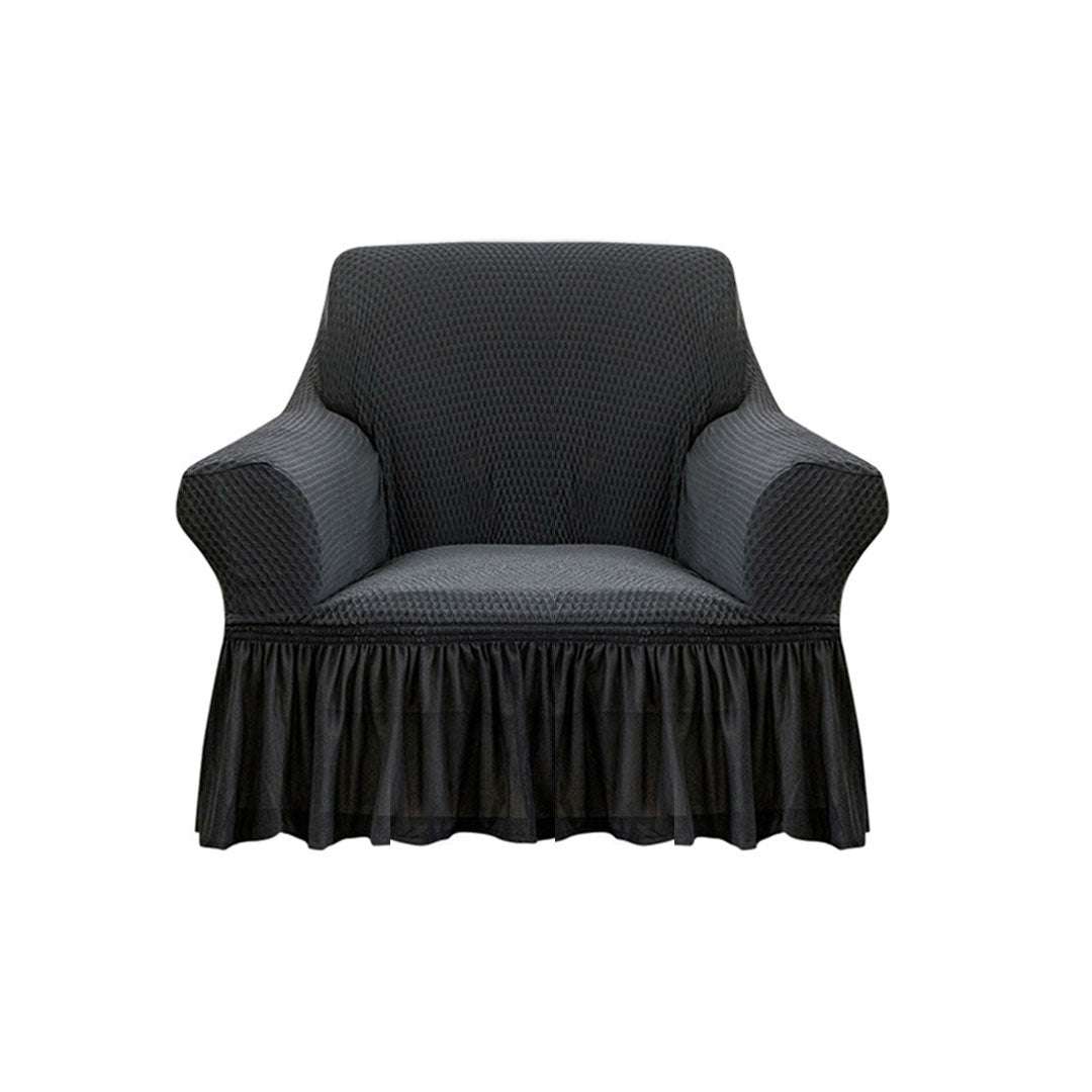 Dark Grey Colored 1- Seater Sofa Cover with Ruffled Skirt