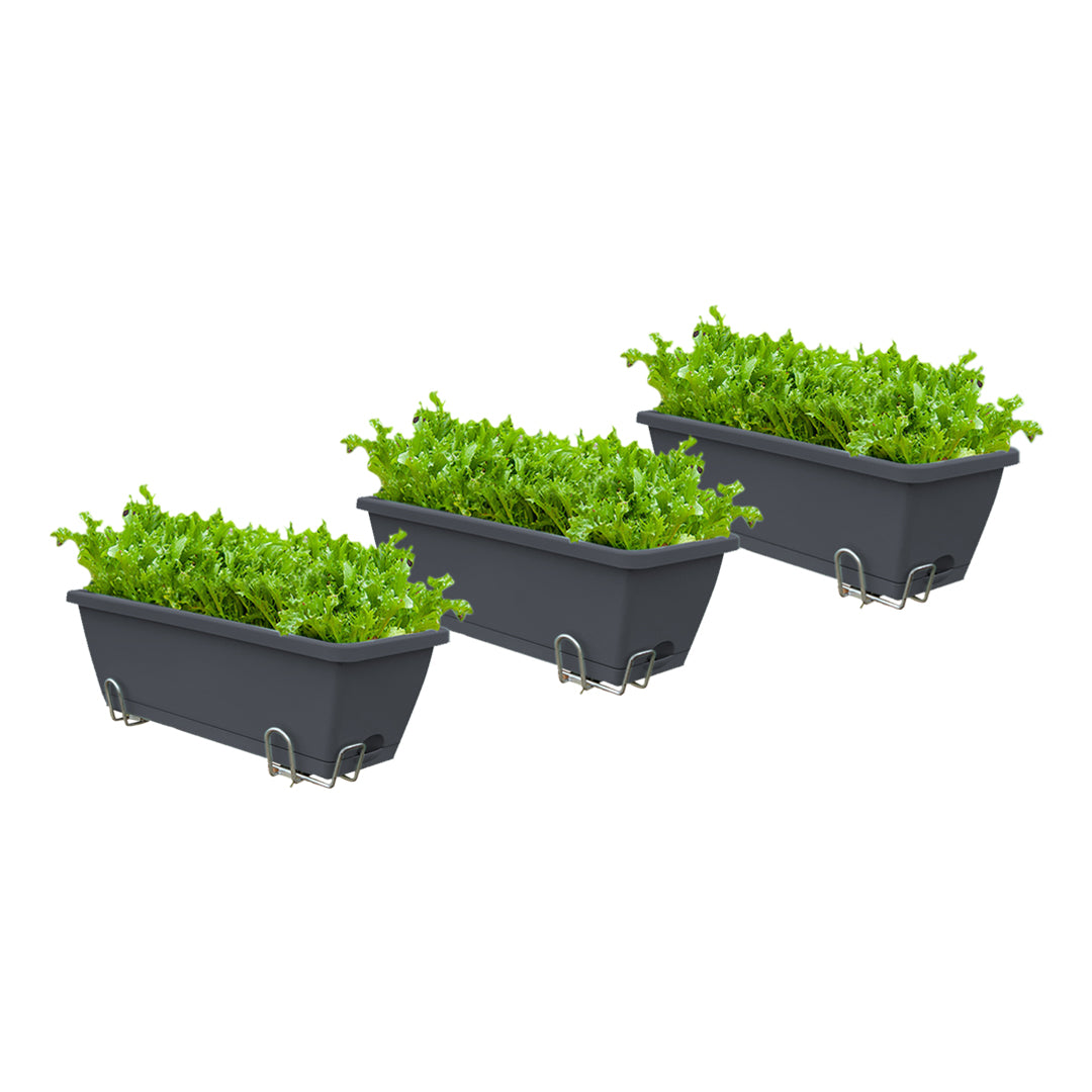 49.5cm Black Rectangular Vegetable Herb Flower Planter Box Set of 3