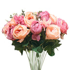 3pcs Artificial Silk with 15 Heads Rose Pink