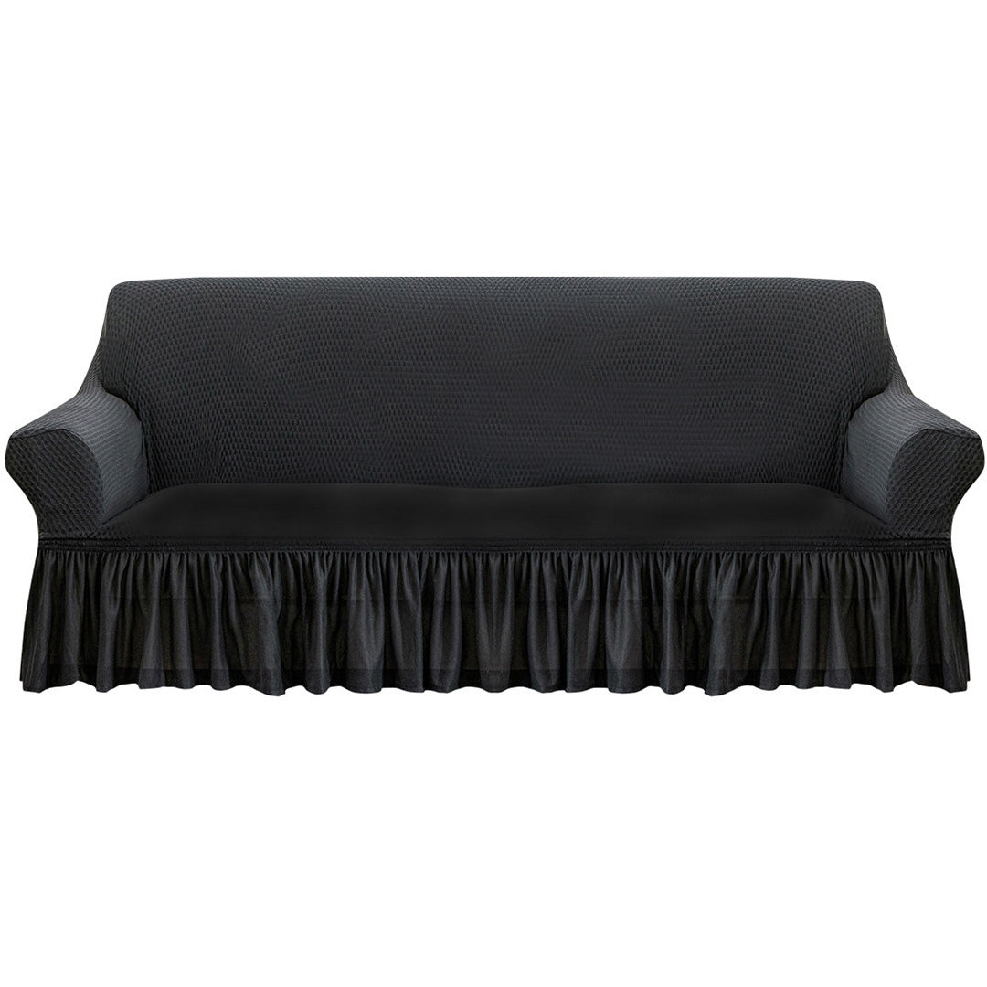 Dark Grey Colored 3- Seater Sofa Cover with Ruffled Skirt
