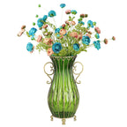 51cm Green Glass Floor Vase with 12pcs Artificial Flower Set