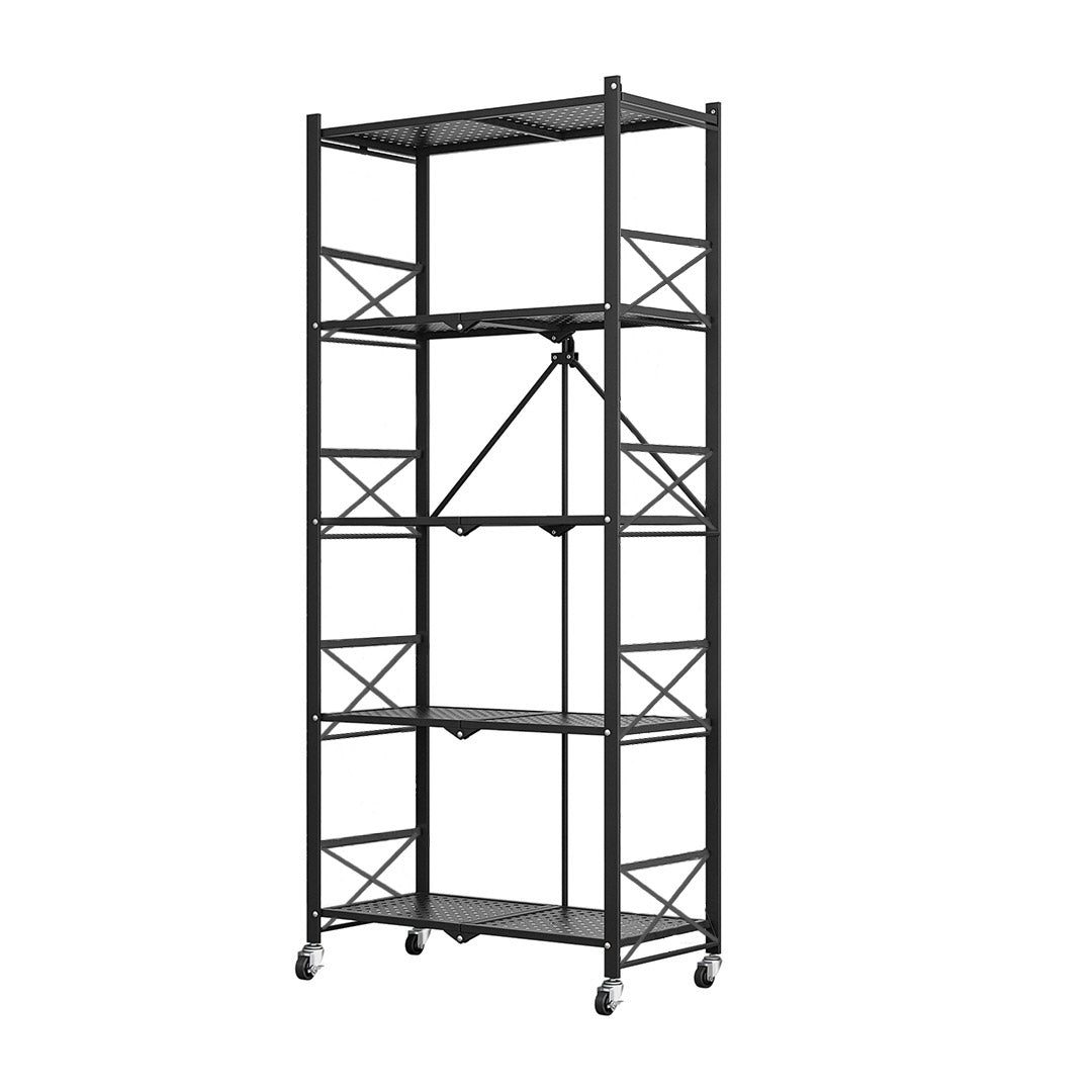 5 Tier Black Foldable Display Stand with Wheels
