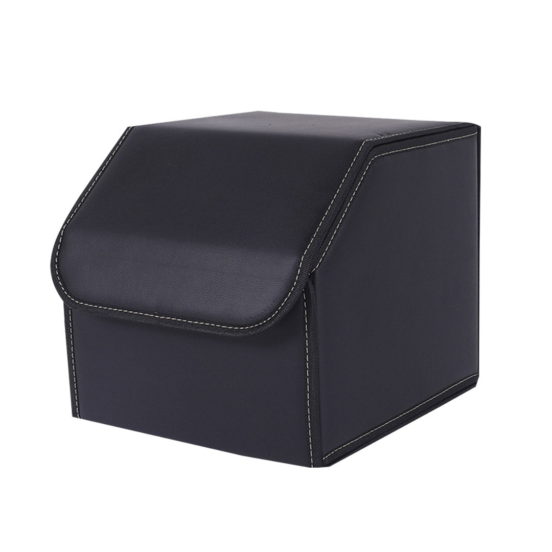Leather Car Boot Foldable Trunk Cargo Organizer Box Black Small
