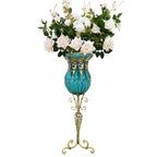85cm Blue Glass Floor Vase and 12pcs White Artificial Flower Set