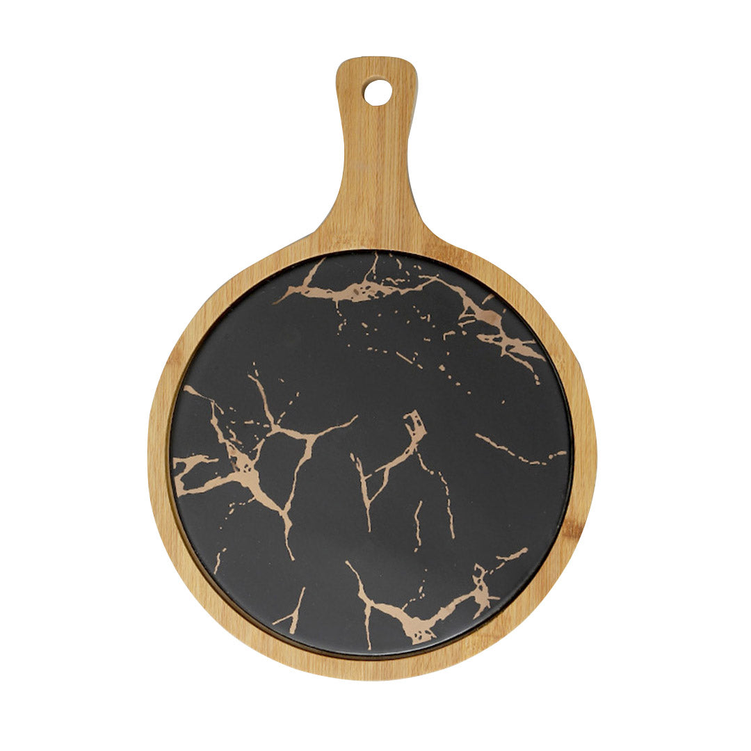 30cm Black Circle  Wood Serving Tray
