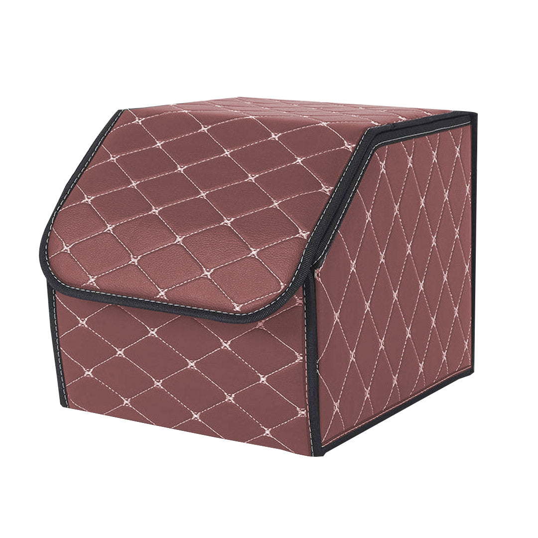 Leather Car Boot Foldable Trunk Cargo Organizer Box Coffee/Gold Stitch Small