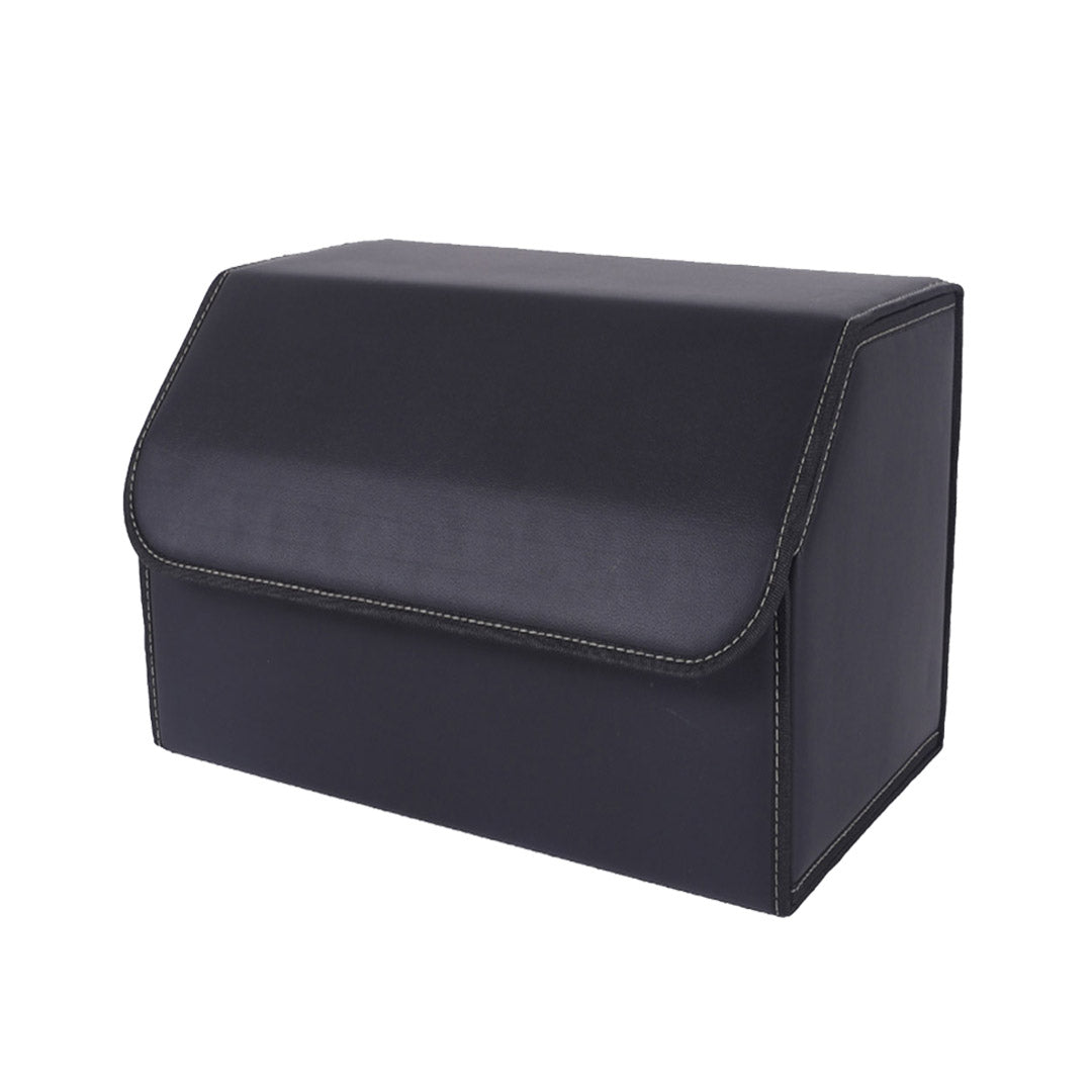 Leather Car Boot Foldable Trunk Cargo Organizer Box Black Medium