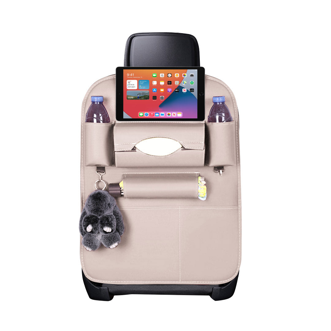 PVC Leather Car Back Seat Multi-Pocket Organizer and iPad Mini Holder White