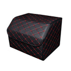 Leather Car Boot Foldable Trunk Cargo Organizer Box Black/Red Stitch Medium