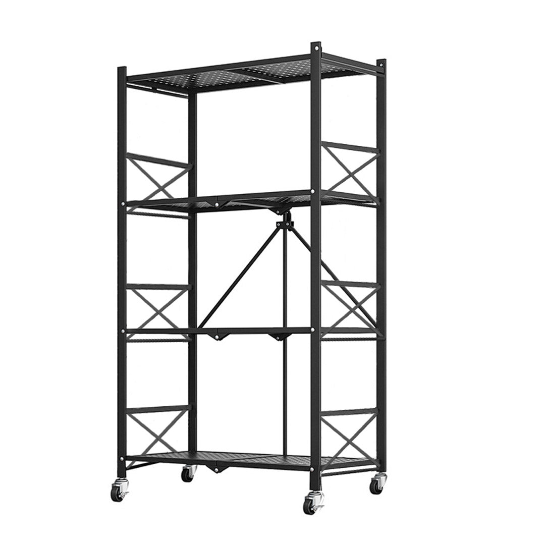 4 Tier Black Foldable Display Stand with Wheels