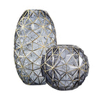 Grey Diamond Cut Glass Flower Vase with Gold Accent