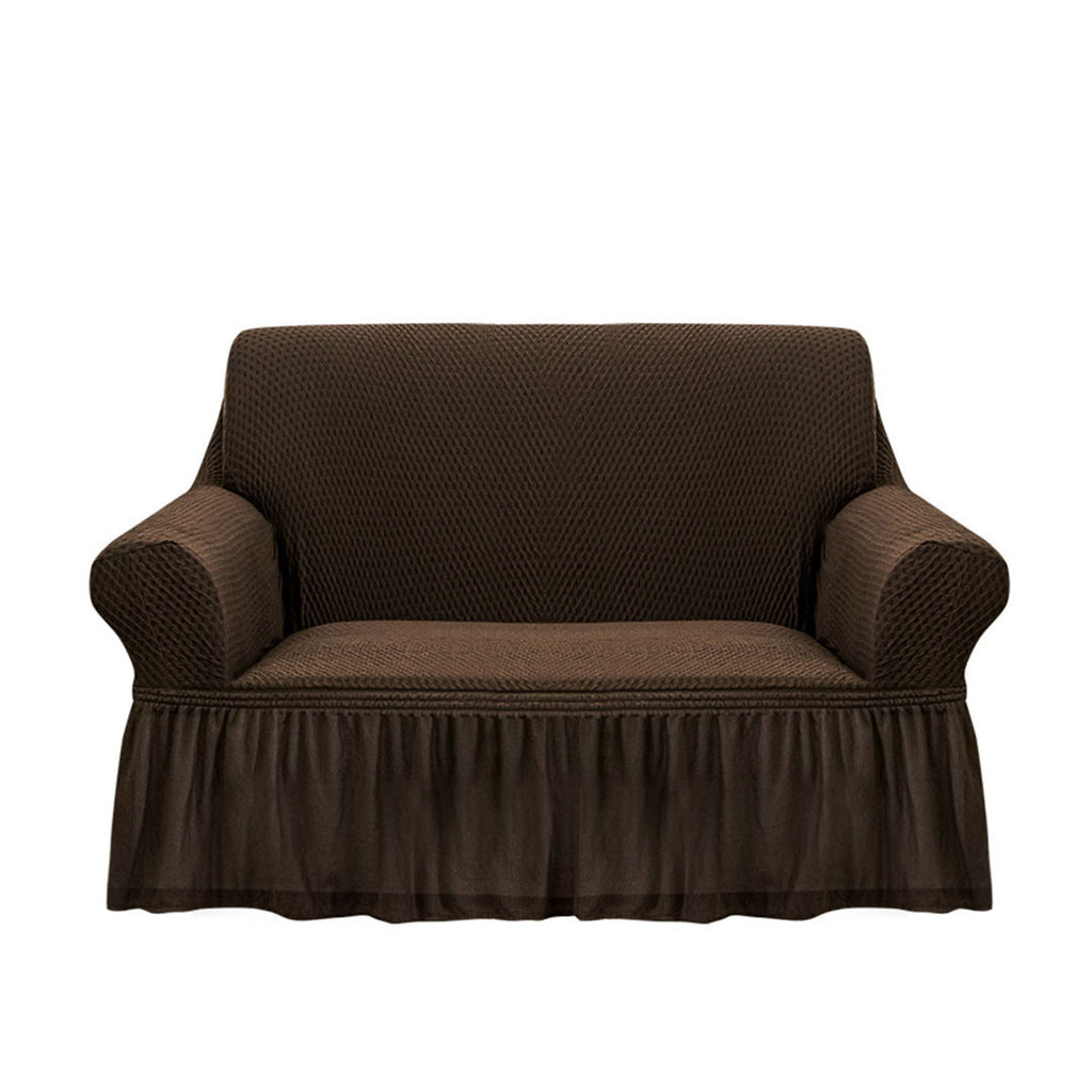 Coffee Colored 2- Seater Sofa Cover with Ruffled Skirt