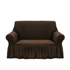Coffee Colored 2- Seater Sofa Cover with Ruffled Skirt