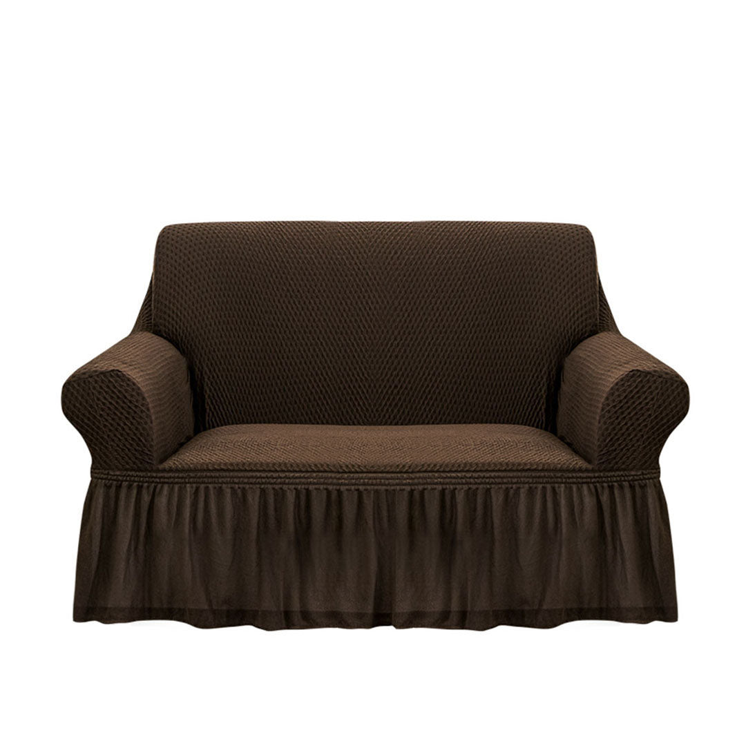 Coffee Colored 2- Seater Sofa Cover with Ruffled Skirt