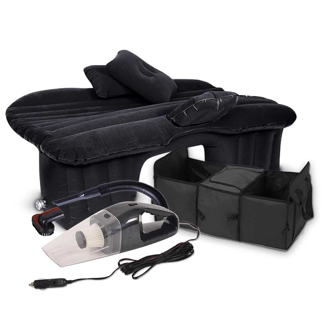 Portable Car Set Inflatable Air Bed Mattress Storage Organiser Handheld Vacuum Cleaner Black
