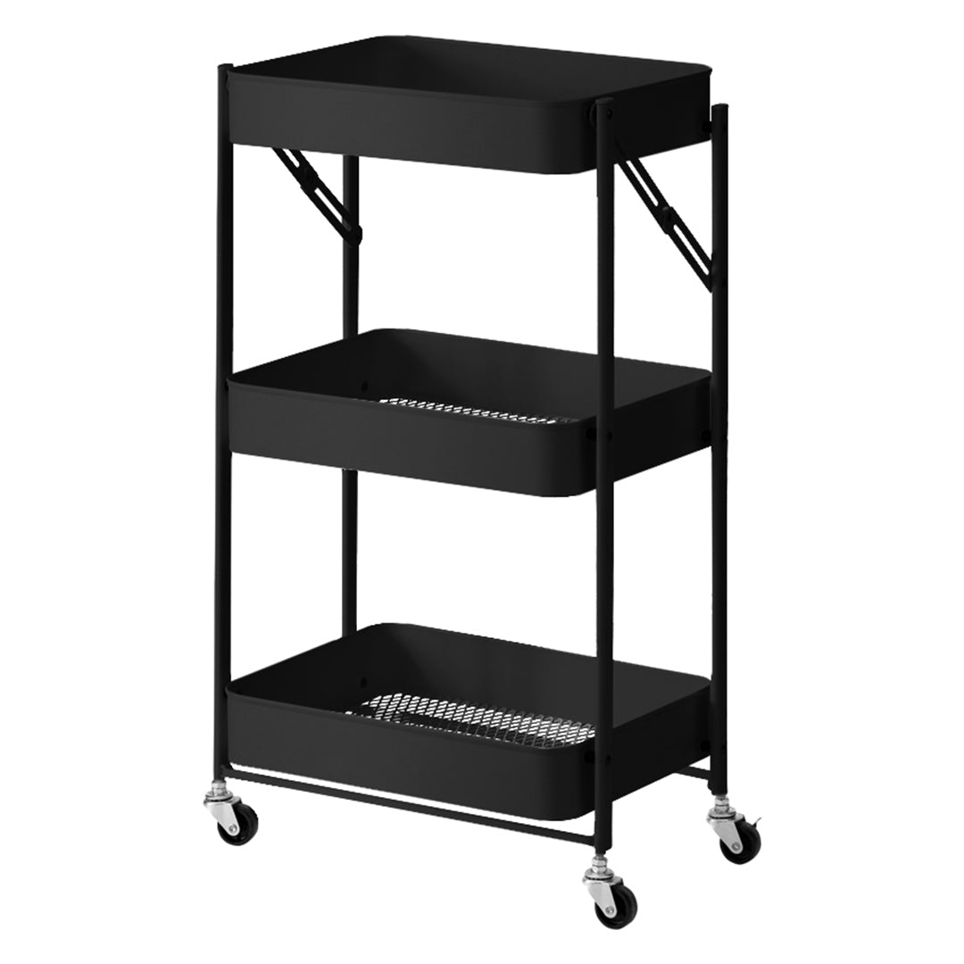 3 Tier Steel Black Foldable Kitchen Cart