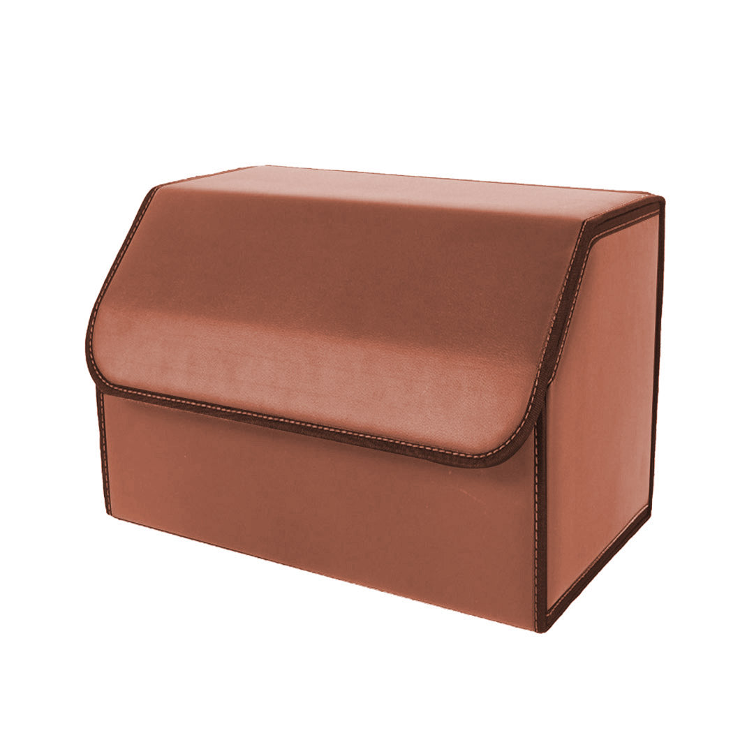 Leather Car Boot Foldable Trunk Cargo Organizer Box Coffee Medium