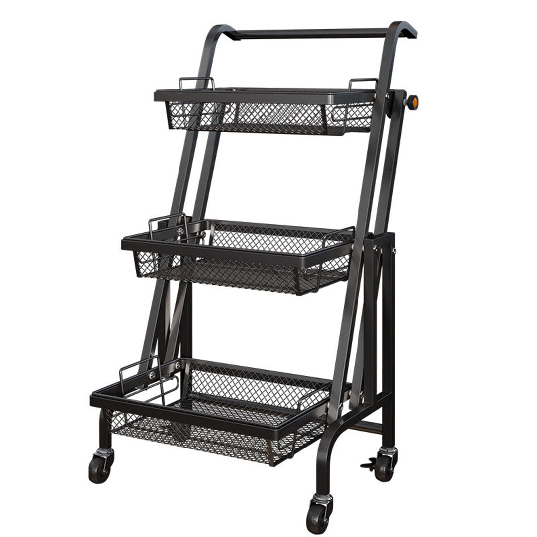 3 Tier Steel Black Adjustable Kitchen Cart