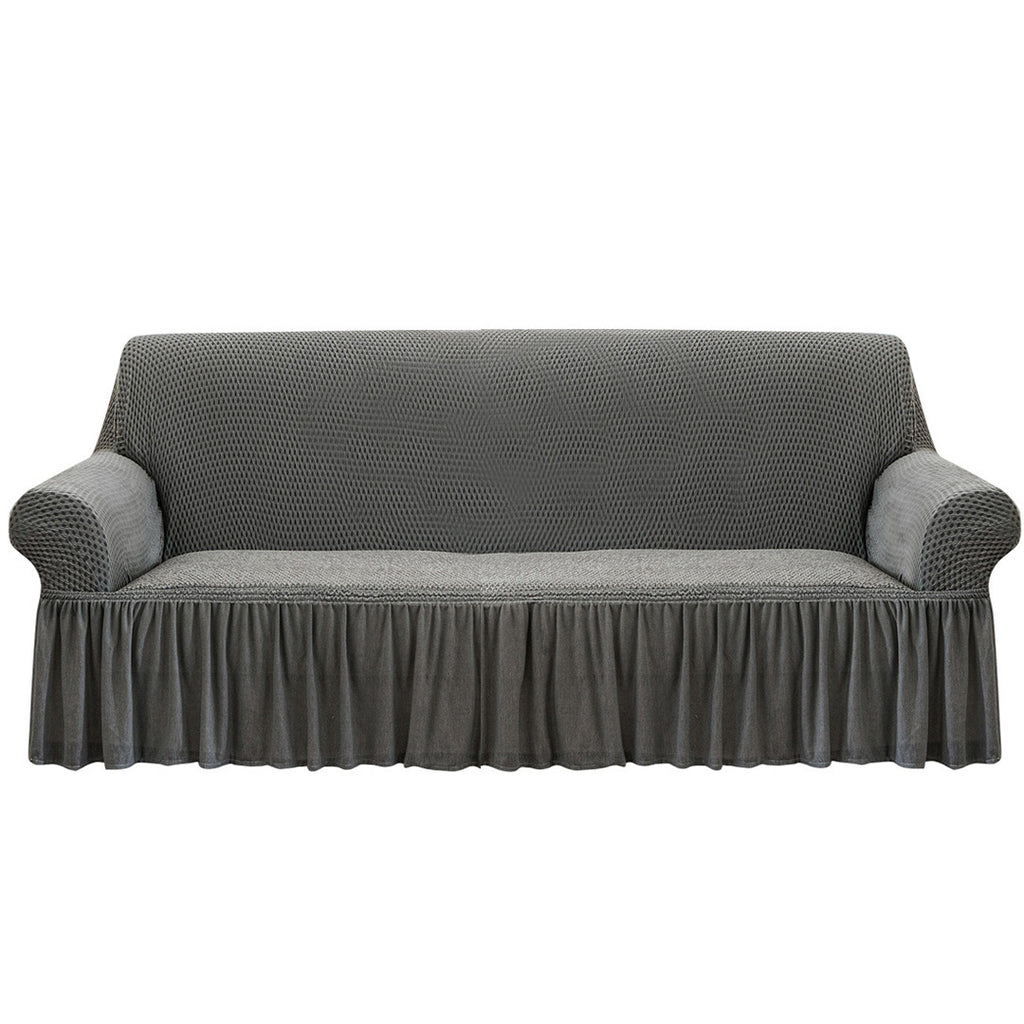 Grey Colored 3- Seater Sofa Cover with Ruffled Skirt