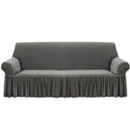 Grey Colored 3- Seater Sofa Cover with Ruffled Skirt