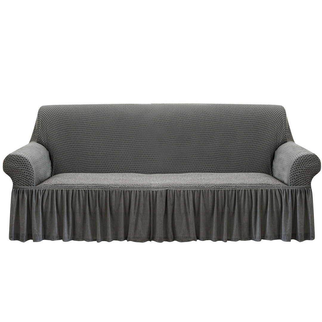 Grey Colored 3- Seater Sofa Cover with Ruffled Skirt