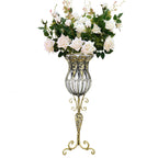85cm Clear Glass Floor Vase with 12pcs White Artificial Flower Set