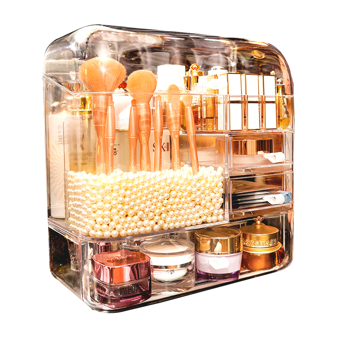 Transparent Cosmetic Storage Box with Pearls