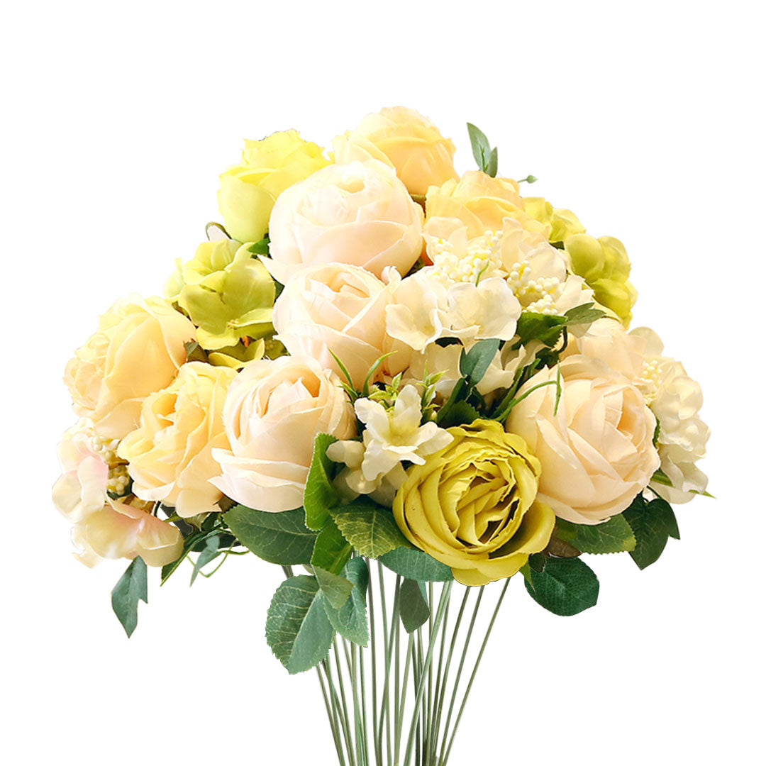 3pcs Artificial Silk with 15 Heads Rose White