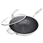 34cm Stainless Steel Frying Pan with Glass Lid and Helper Handle