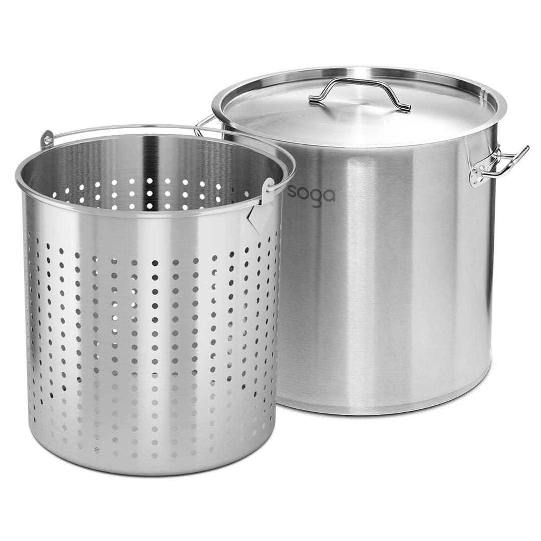 130L 18/10 Stainless Steel Stockpot with Perforated Pasta Strainer