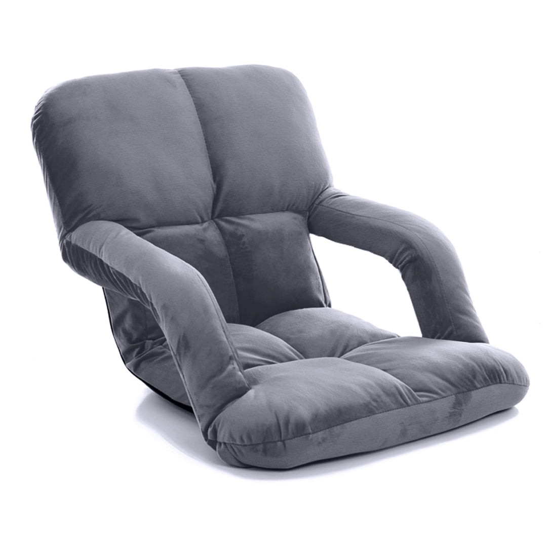 Foldable Floor Recliner Lazy Chair with Armrest Grey