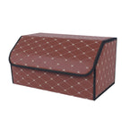 Leather Car Boot Foldable Trunk Cargo Organizer Box Coffee/Gold Stitch Large