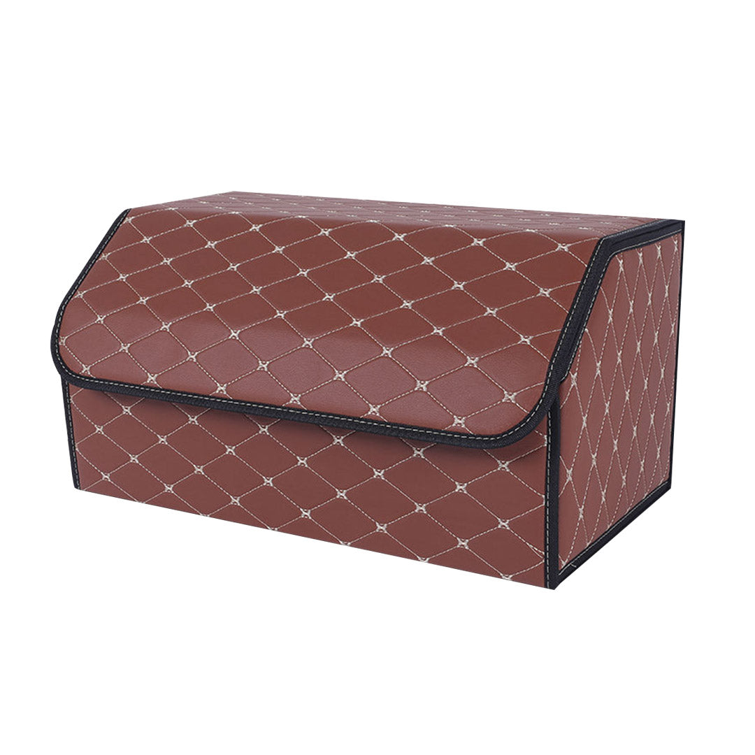 Leather Car Boot Foldable Trunk Cargo Organizer Box Coffee/Gold Stitch Large