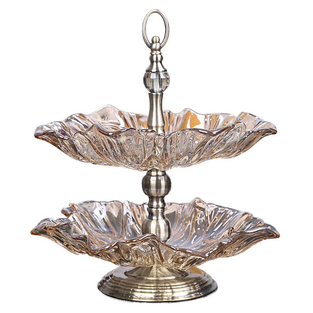 2 Tier Crystal Glass Fruit Bowl