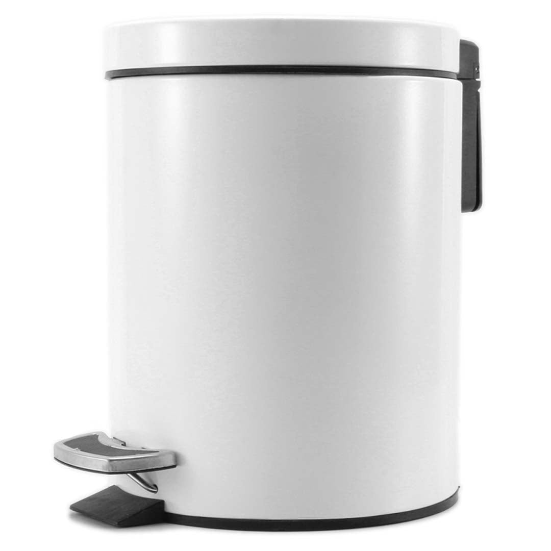 Foot Pedal Stainless Steel Trash Bin Round 7L White