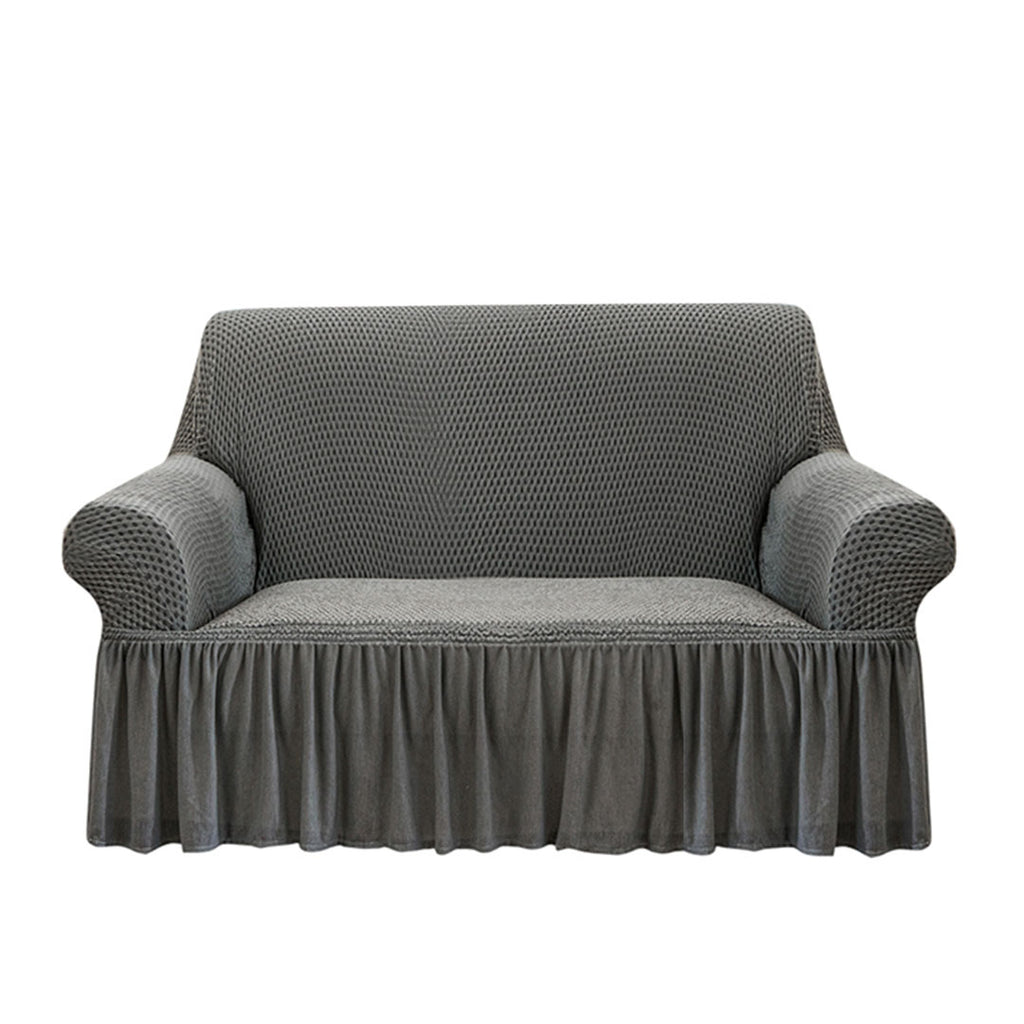 Grey Colored 2- Seater Sofa Cover with Ruffled Skirt